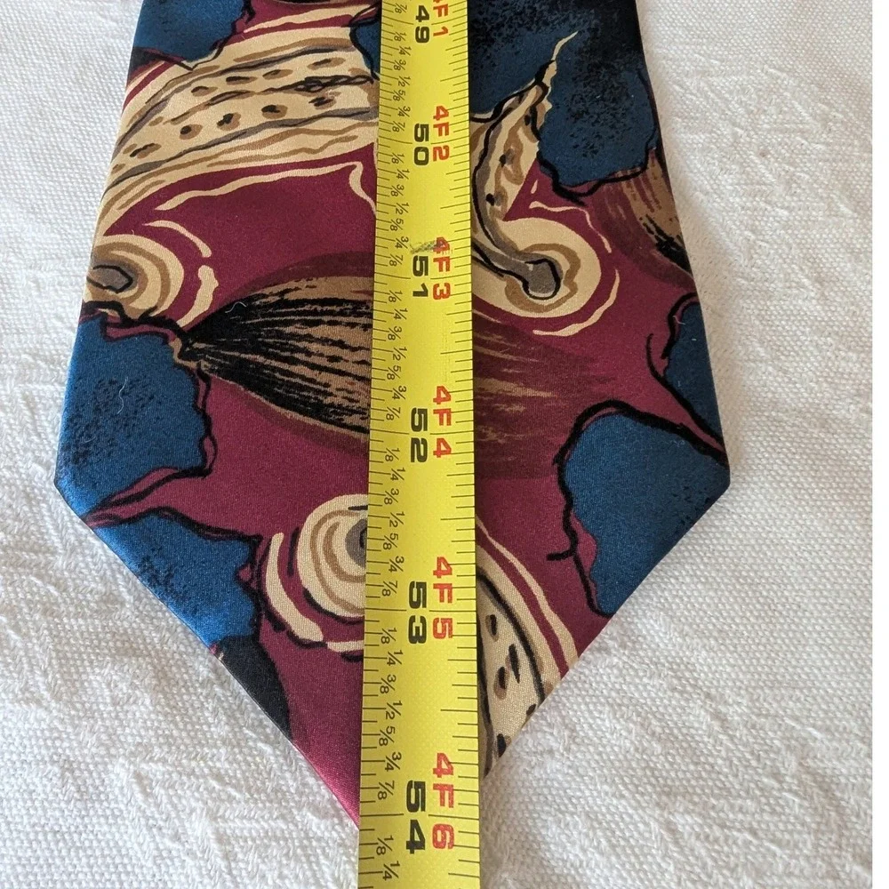 Vtg 90s Oscar de la Renta Mens Necktie Burgundy Blue Abstract Silk Designer‎ USA